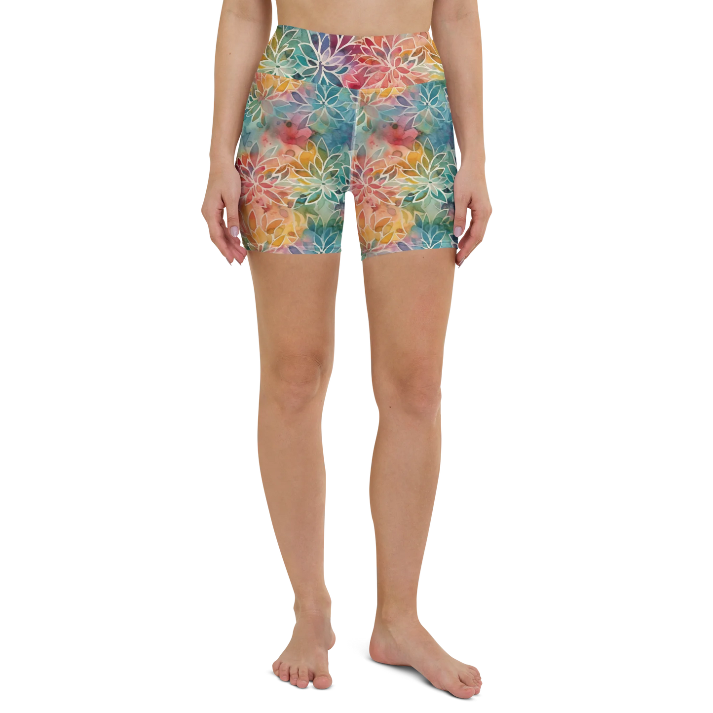 Colorful Summer Floral Abstraction Yoga Shorts