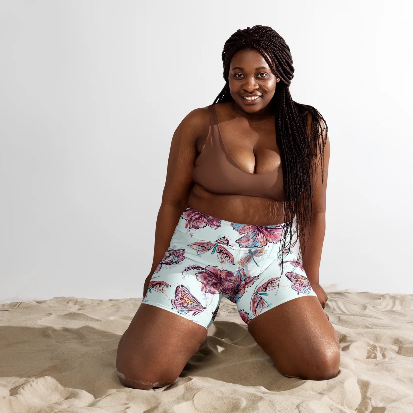 Sophisticated Hibiscus Ornament Yoga Shorts