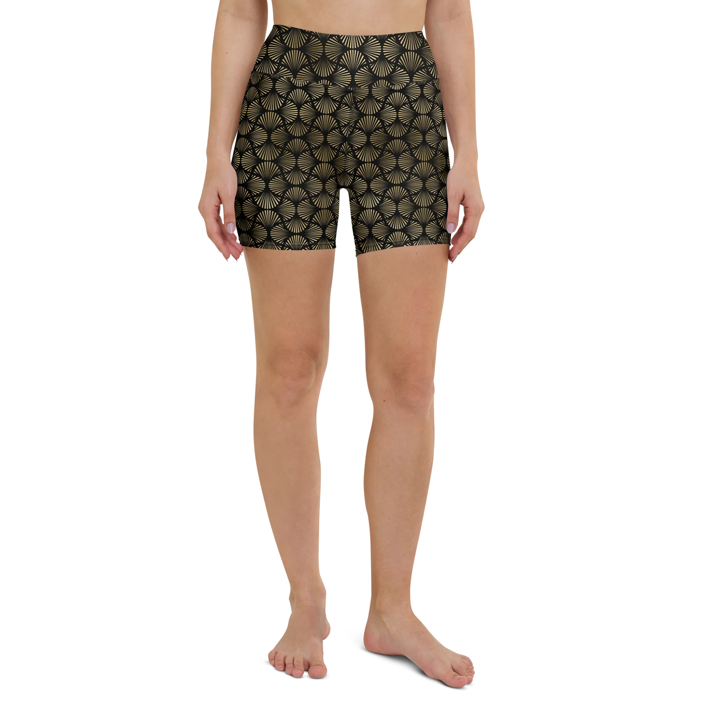 Black And Gold Art Deco Flower Reflections Yoga Shorts