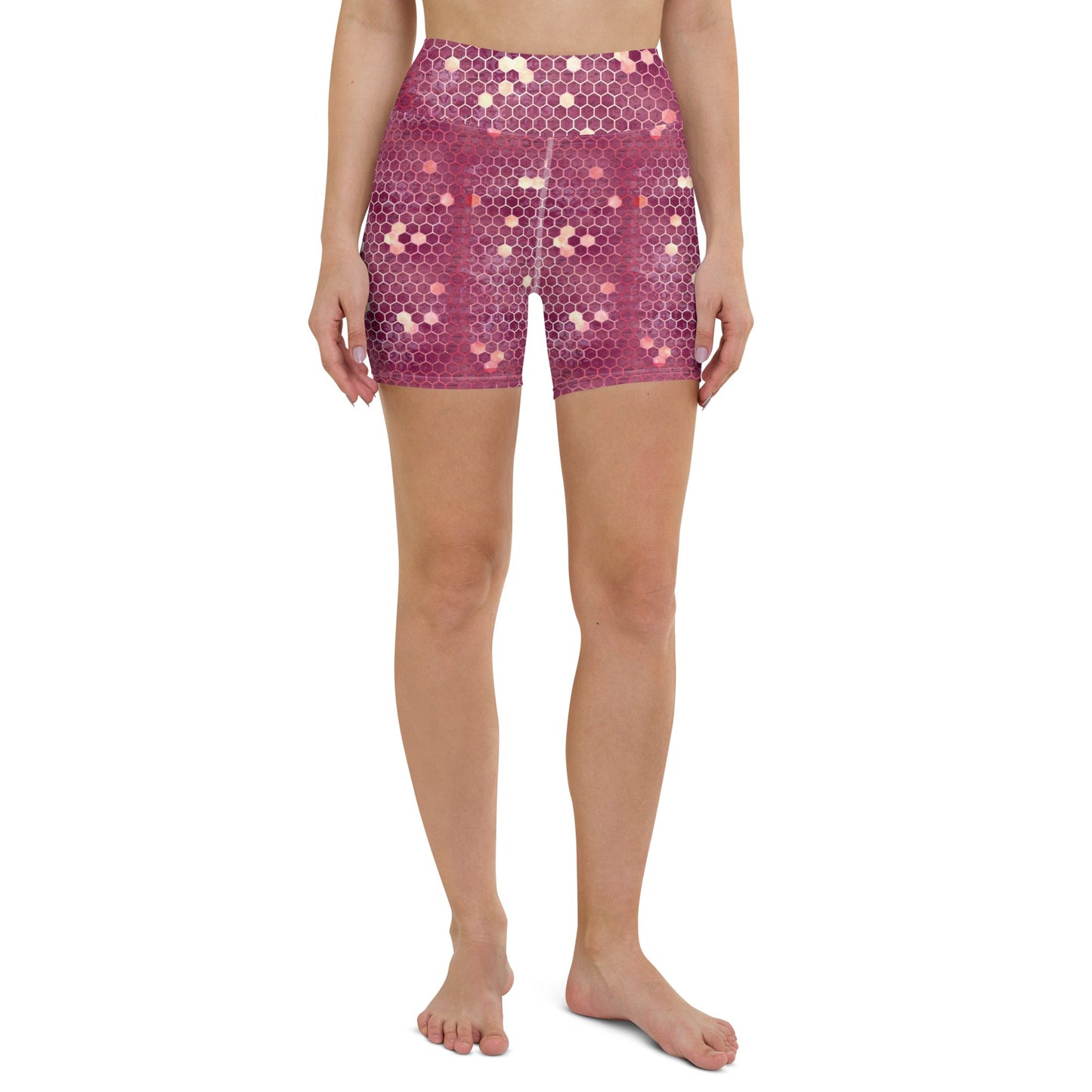 Burgundy Gold Honeycombs Ornament Yoga Shorts