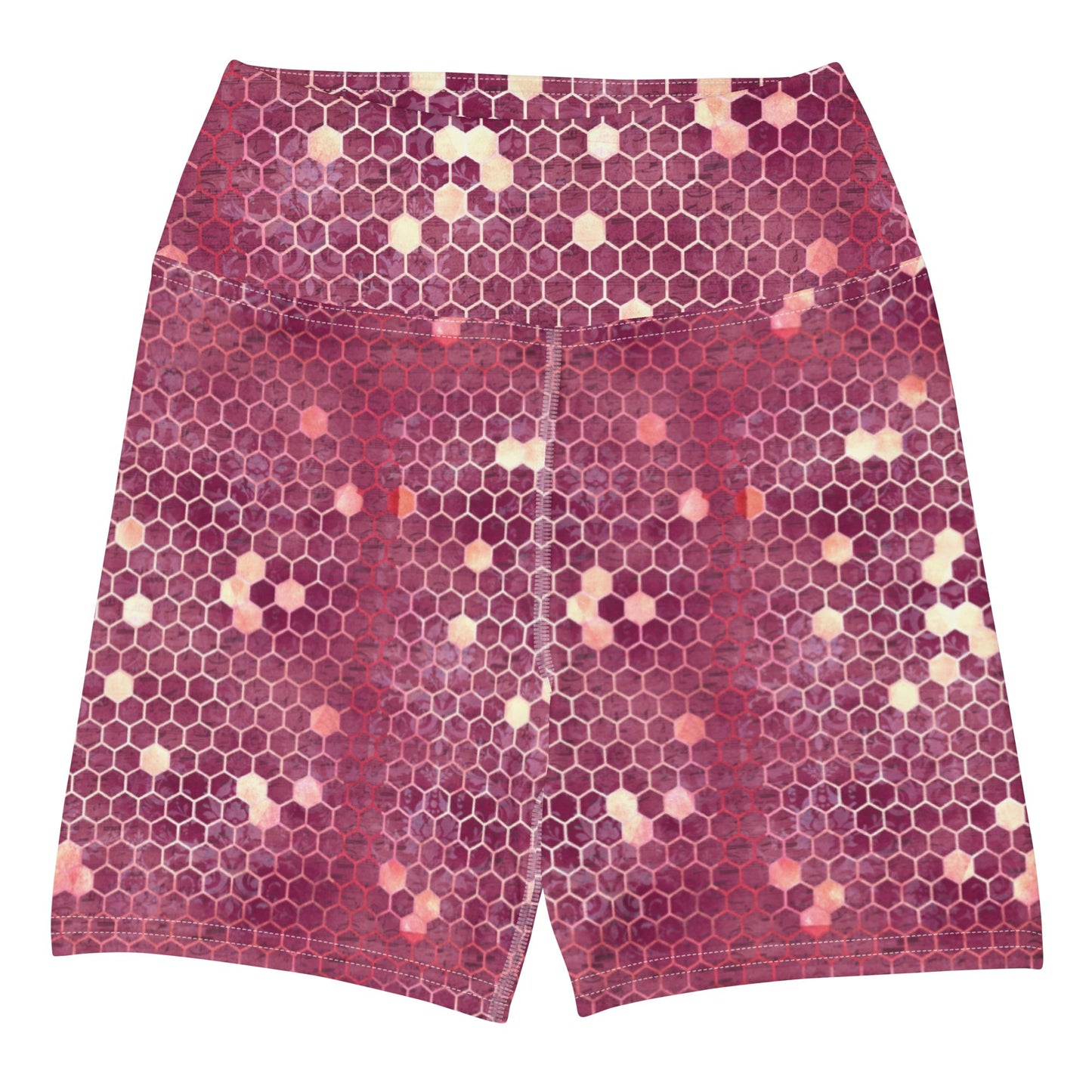 Burgundy Gold Honeycombs Ornament Yoga Shorts