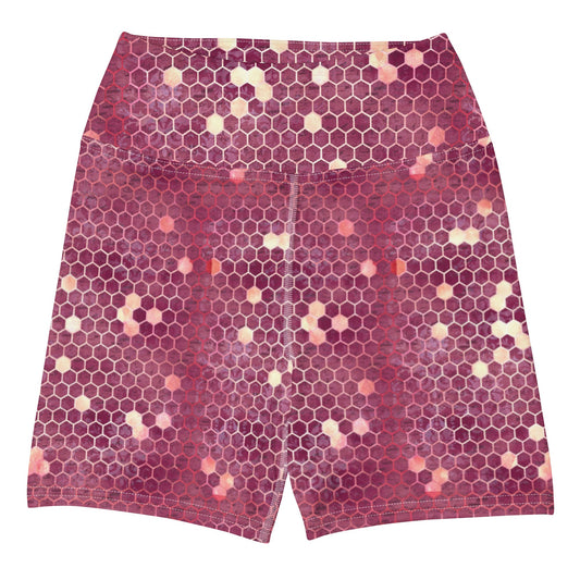 Burgundy Gold Honeycombs Ornament Yoga Shorts