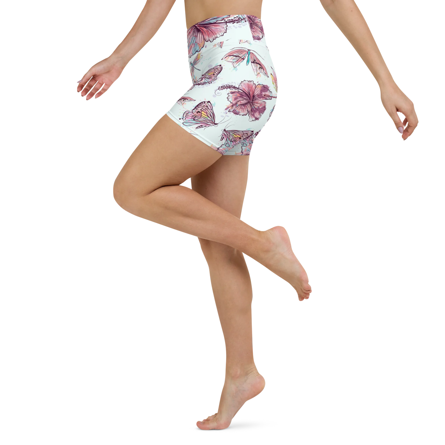 Sophisticated Hibiscus Ornament Yoga Shorts
