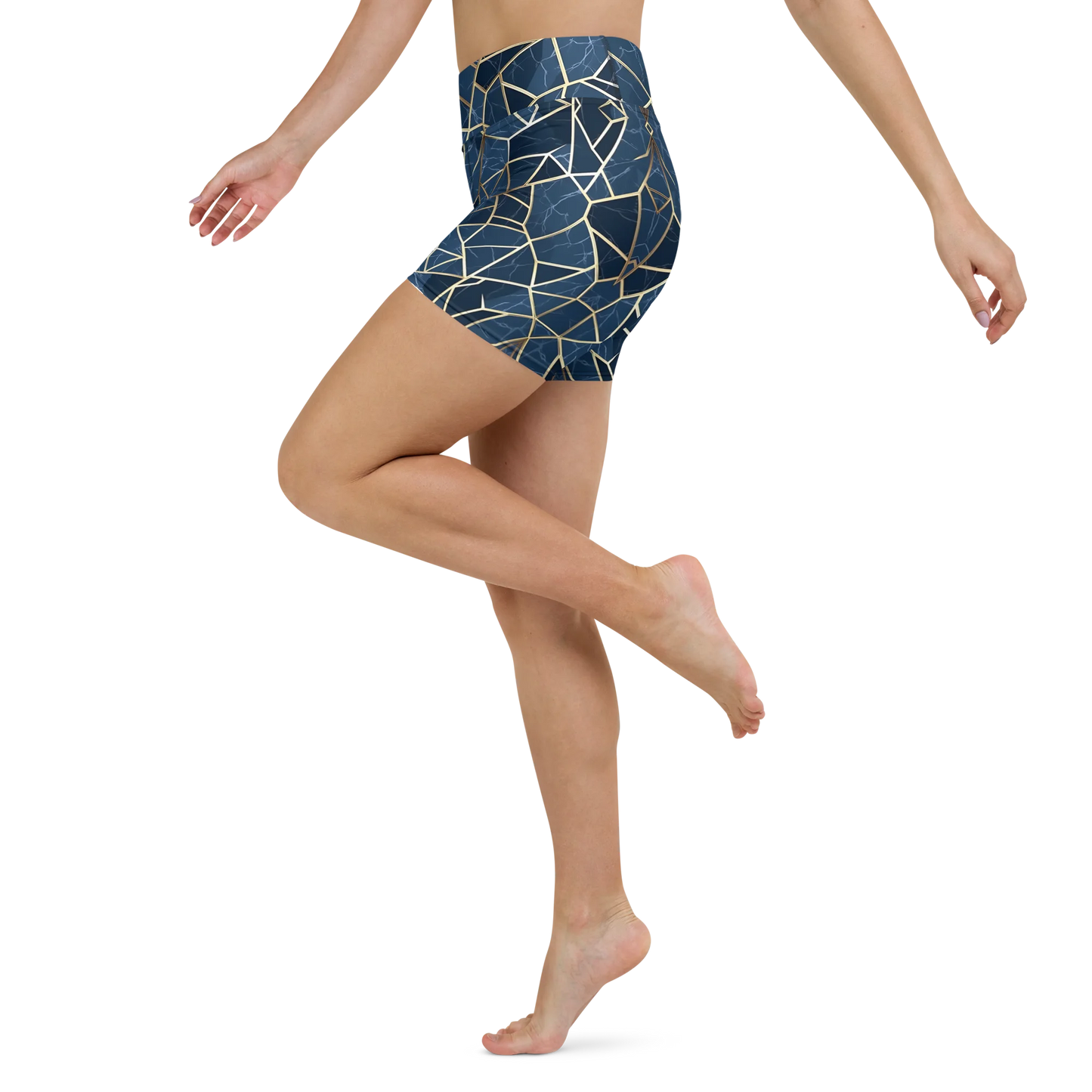 Blue Geometric Nordic Sky Yoga Shorts