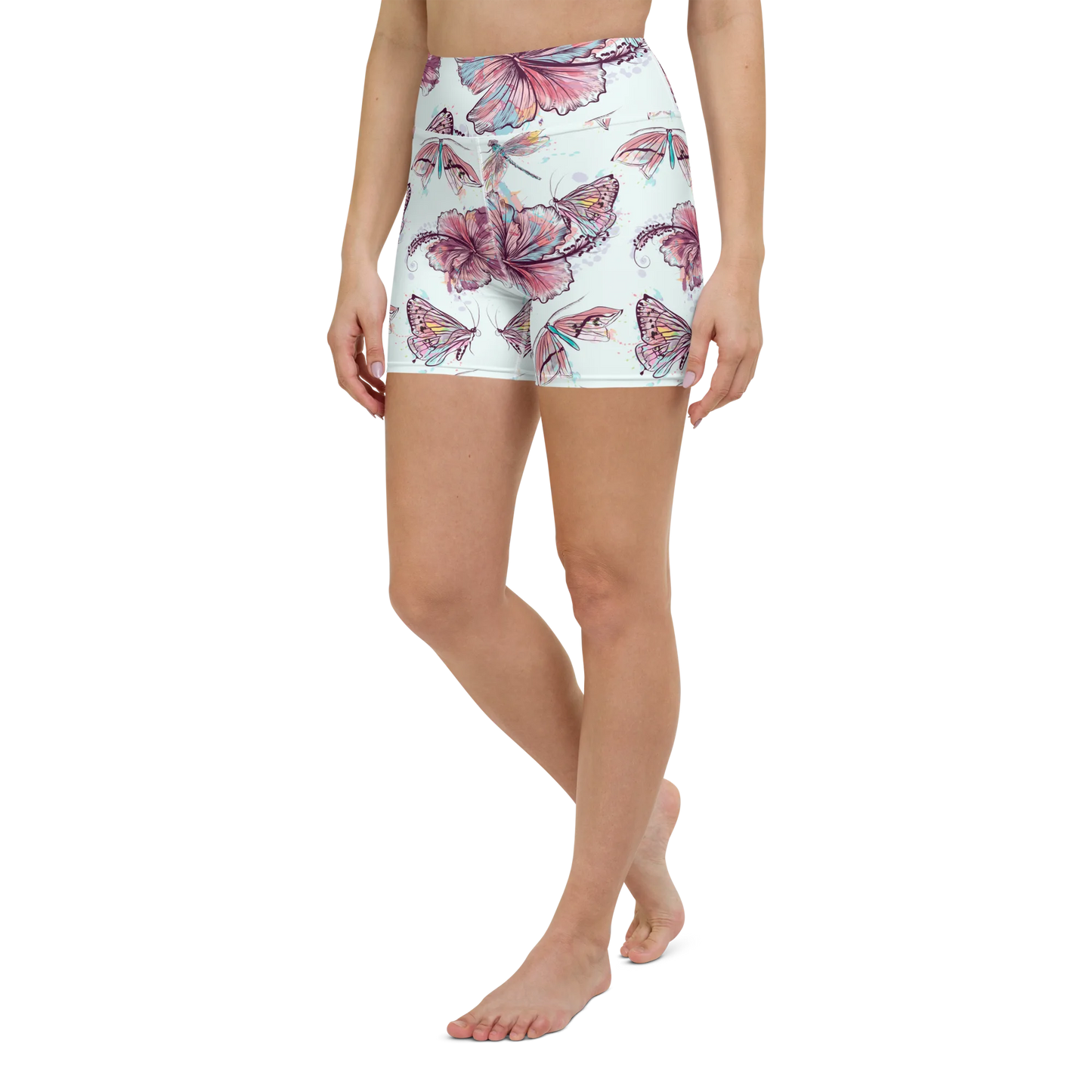 Sophisticated Hibiscus Ornament Yoga Shorts