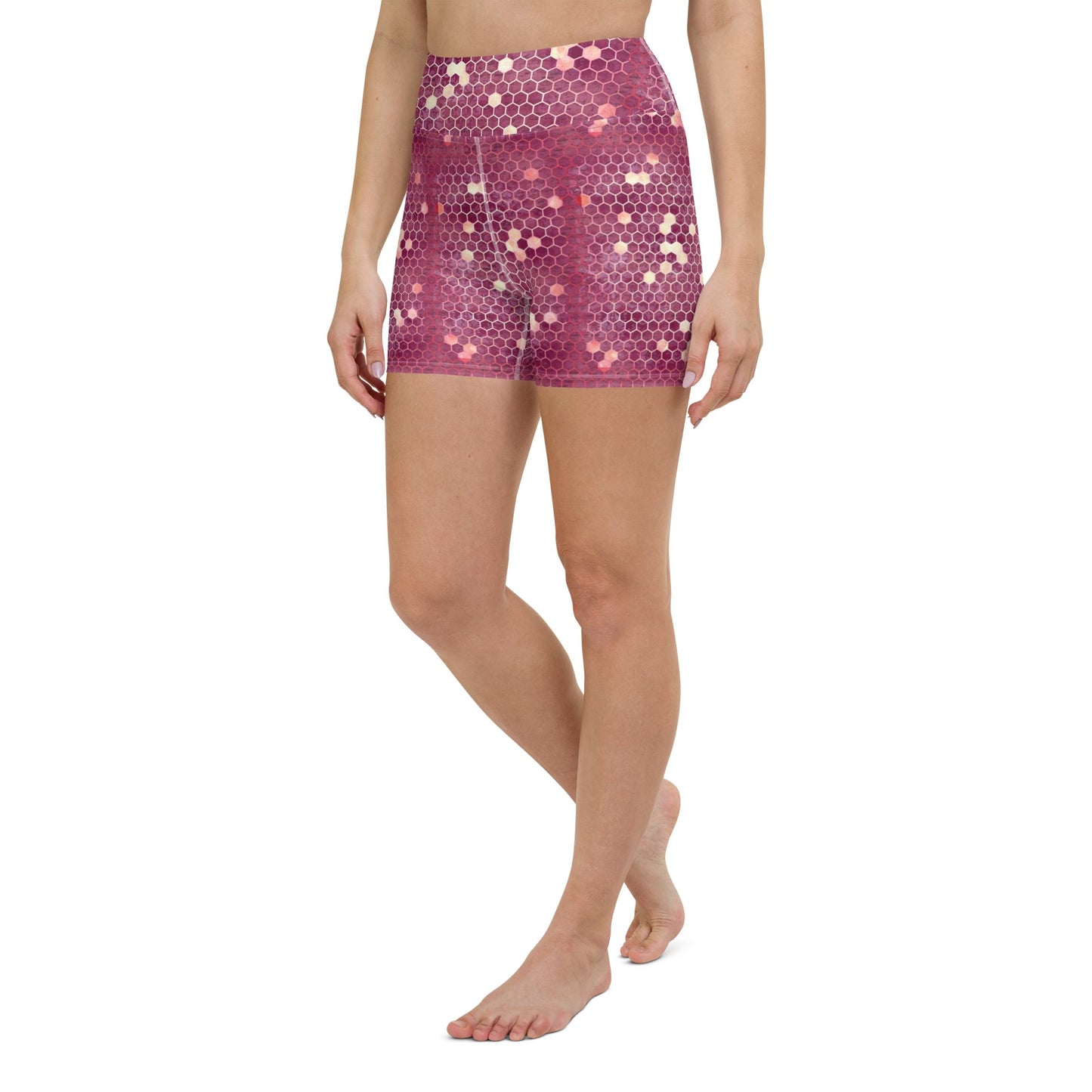 Burgundy Gold Honeycombs Ornament Yoga Shorts