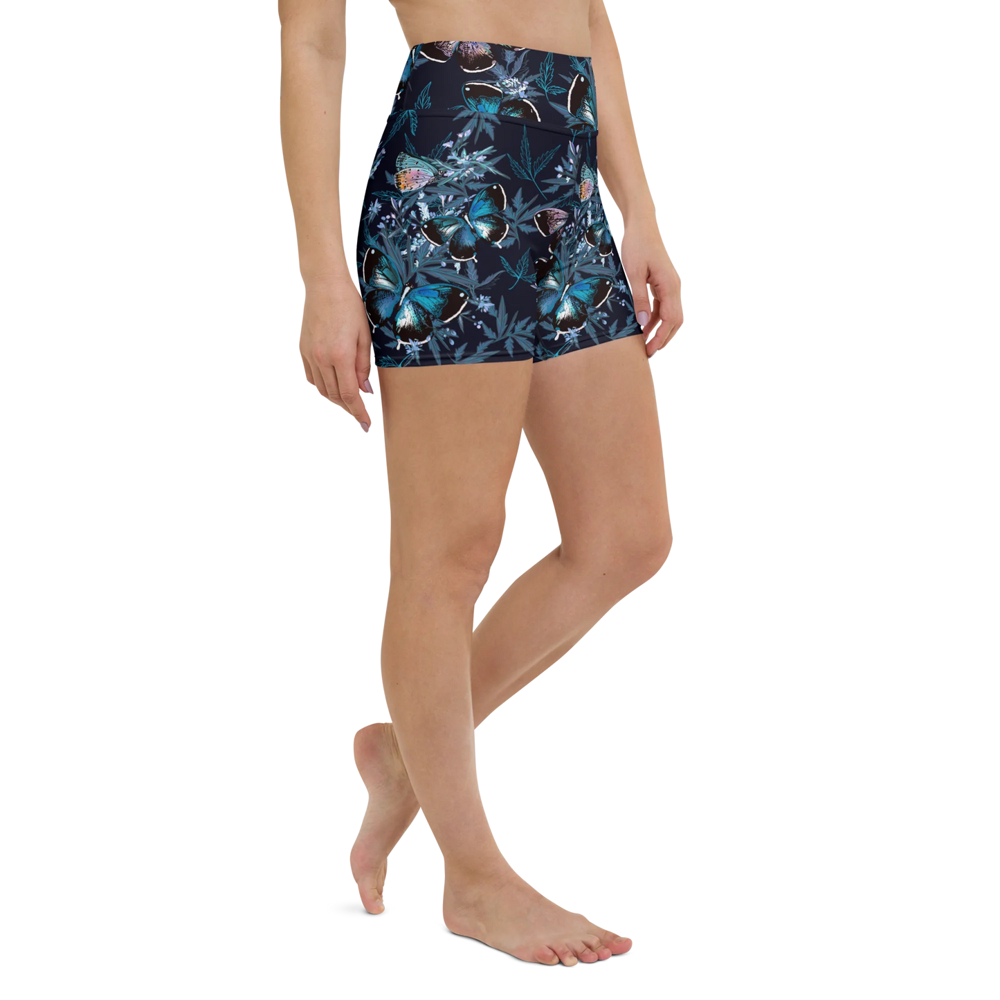 Night Flight of Blue Butterflies Yoga Shorts