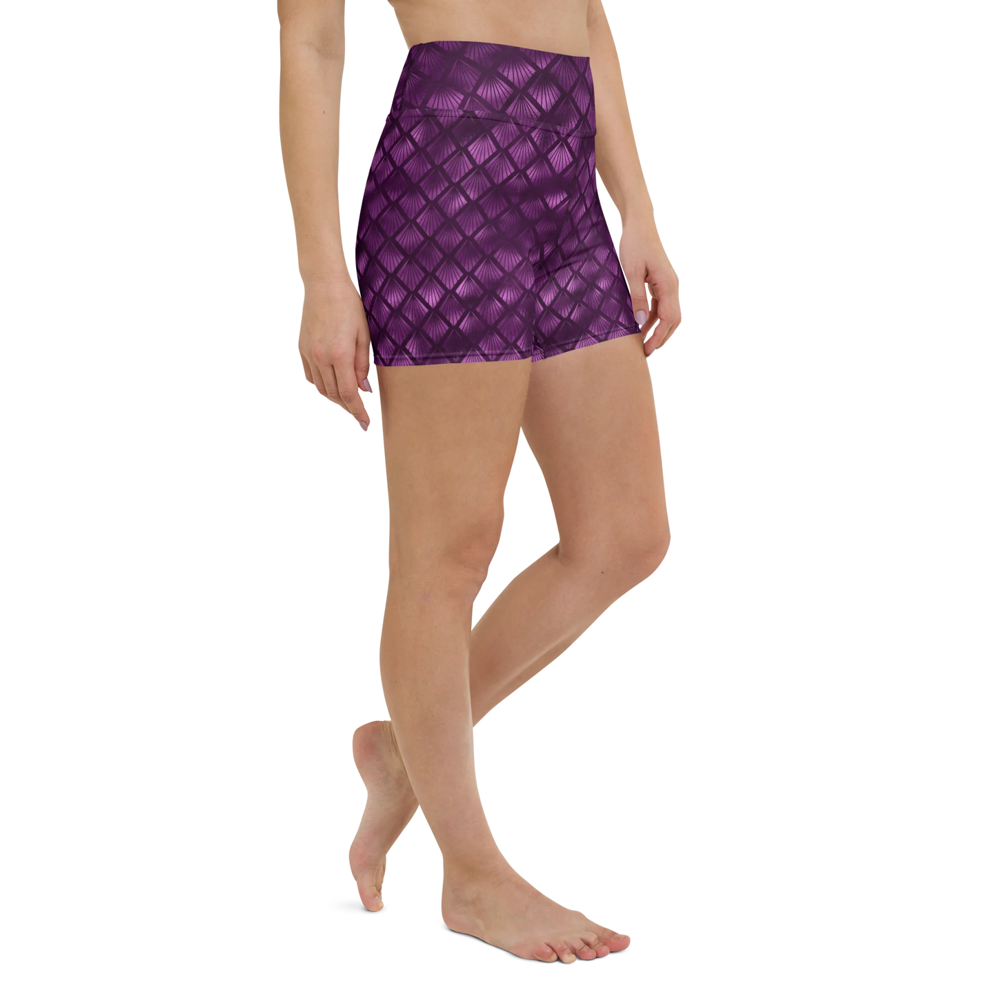Violet Shadows Art Deco Ornament Yoga Shorts