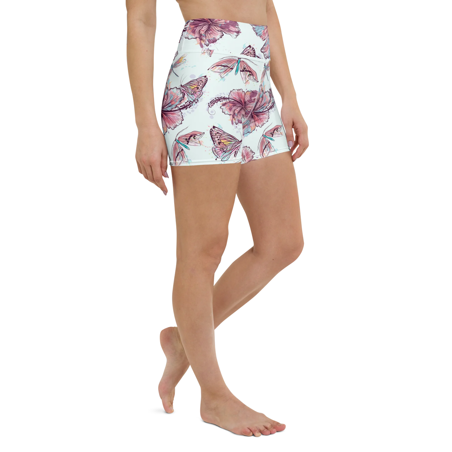 Sophisticated Hibiscus Ornament Yoga Shorts