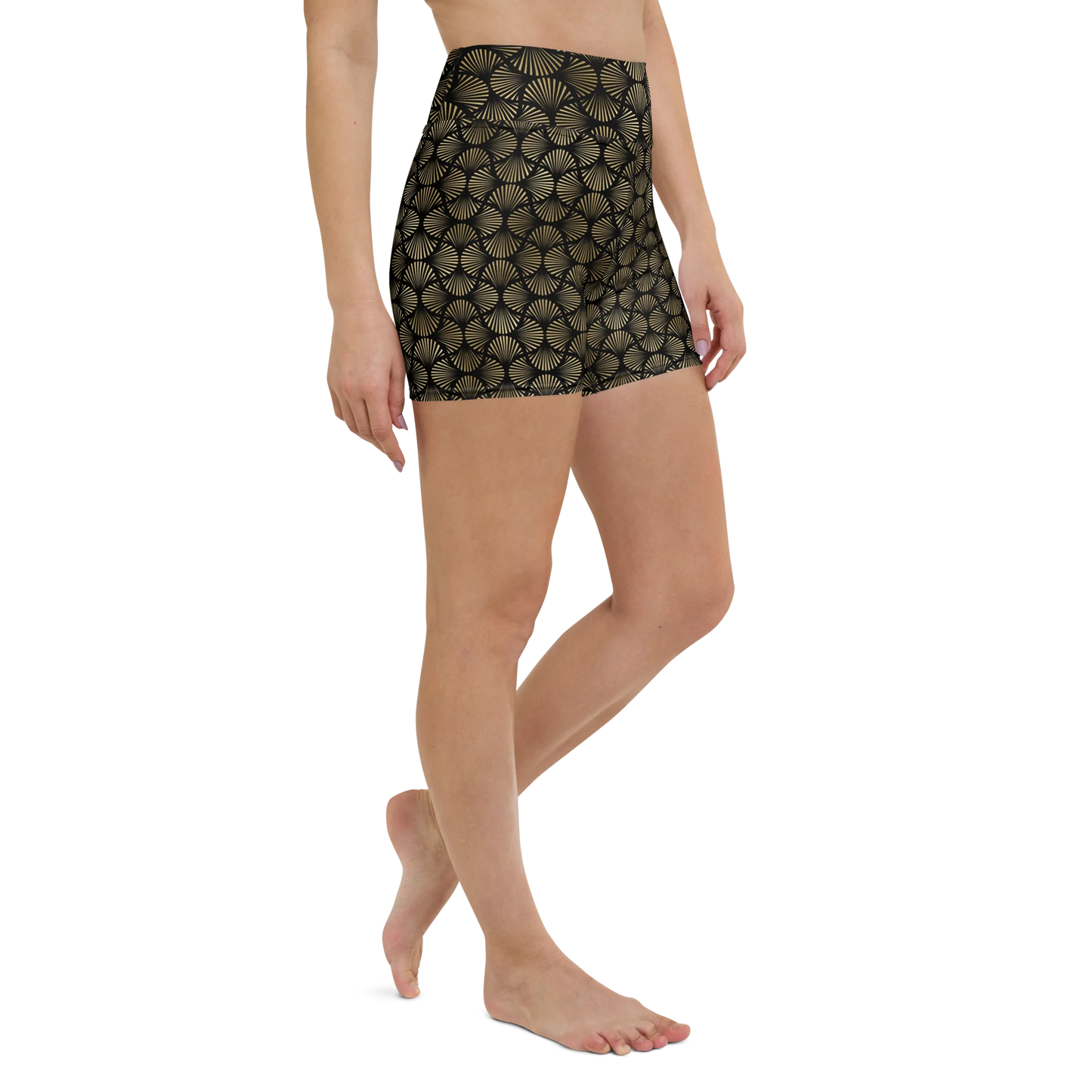 Black And Gold Art Deco Flower Reflections Yoga Shorts