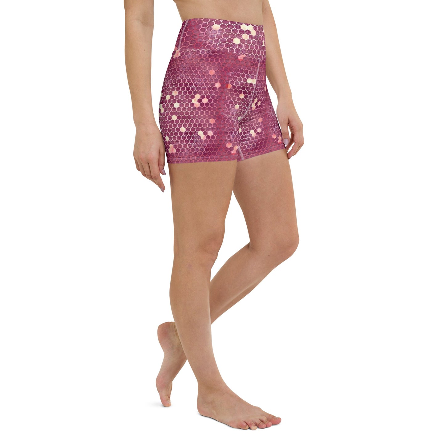 Burgundy Gold Honeycombs Ornament Yoga Shorts