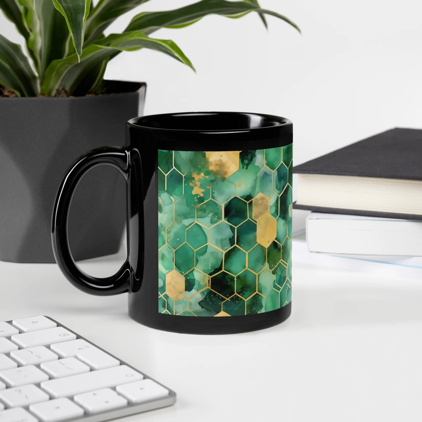 Abstract Verdant Elegance Black Mug