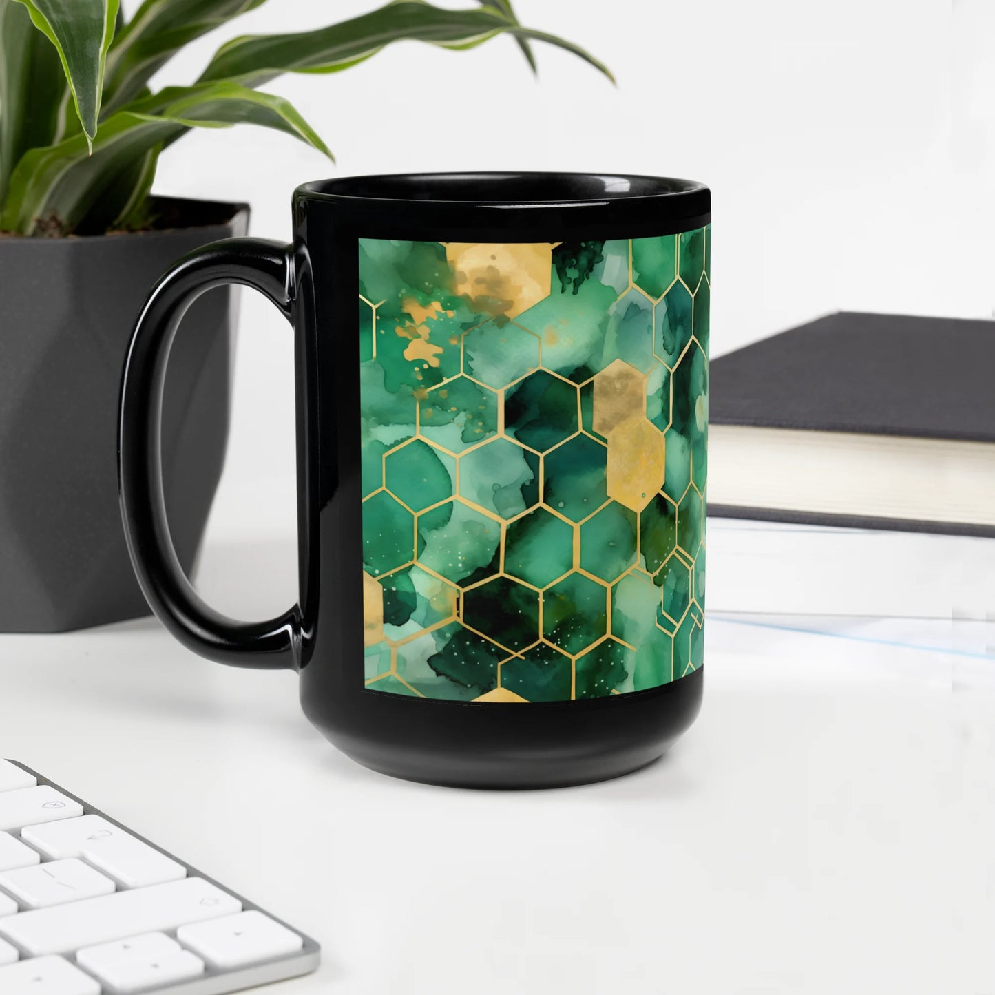 Abstract Verdant Elegance Black Mug