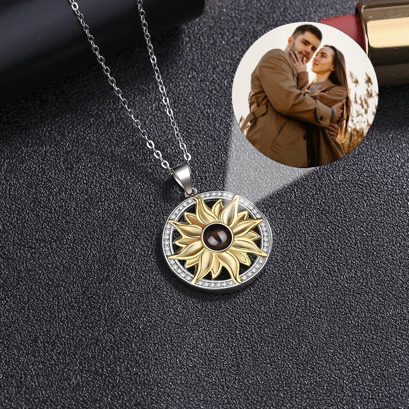 Custom Jewelry Sun Flower Pendant Photo Projection Necklace