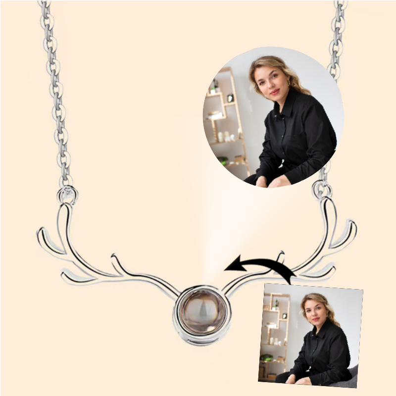 Custom Jewelry Antler Shaped Pendant Photo Projection Necklace
