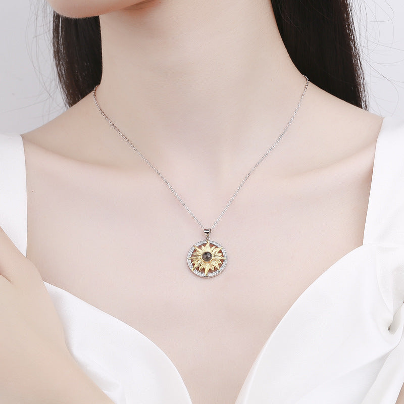Custom Jewelry Sun Flower Pendant Photo Projection Necklace
