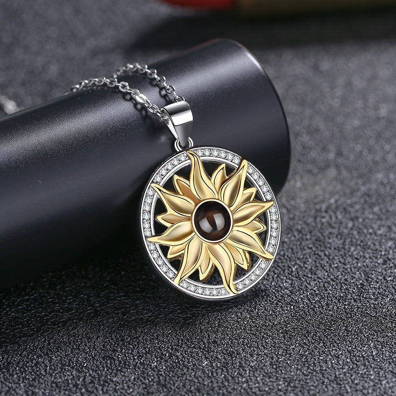 Custom Jewelry Sun Flower Pendant Photo Projection Necklace
