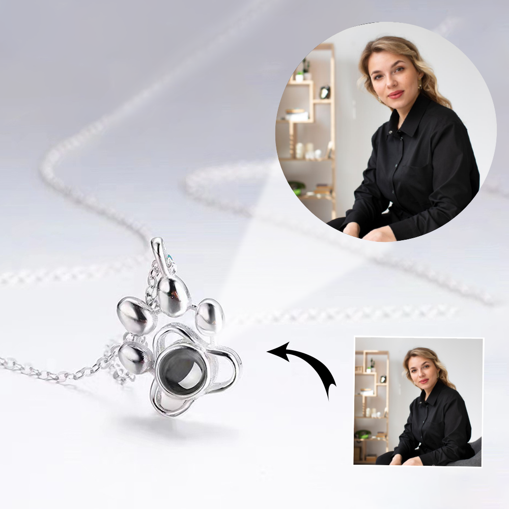 Custom Jewelry Paw Pendant Photo Projection 925 Silver Necklace