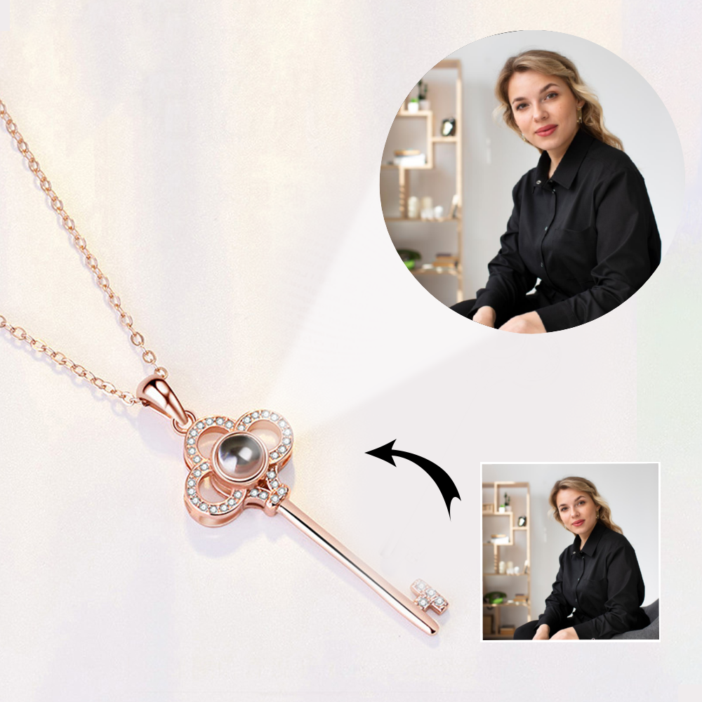 Custom Jewelry Key Pendant Photo Projection Necklace Nano Engraving