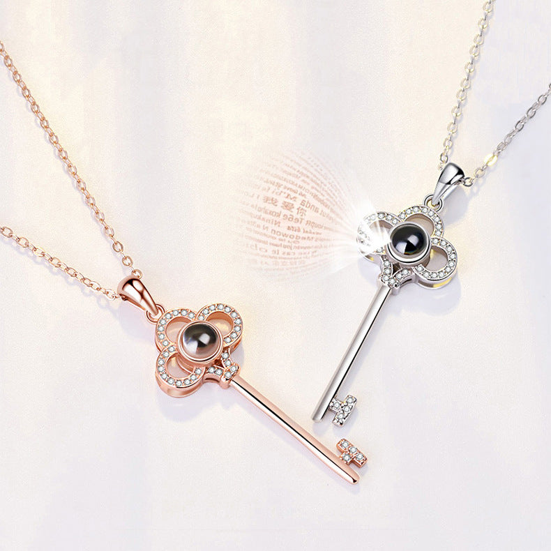 Custom Jewelry Key Pendant Photo Projection Necklace Nano Engraving