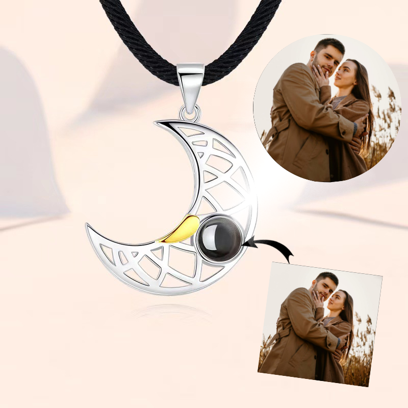 Custom Couple Jewelry Sun & Moon Pendant Photo Projection Necklace