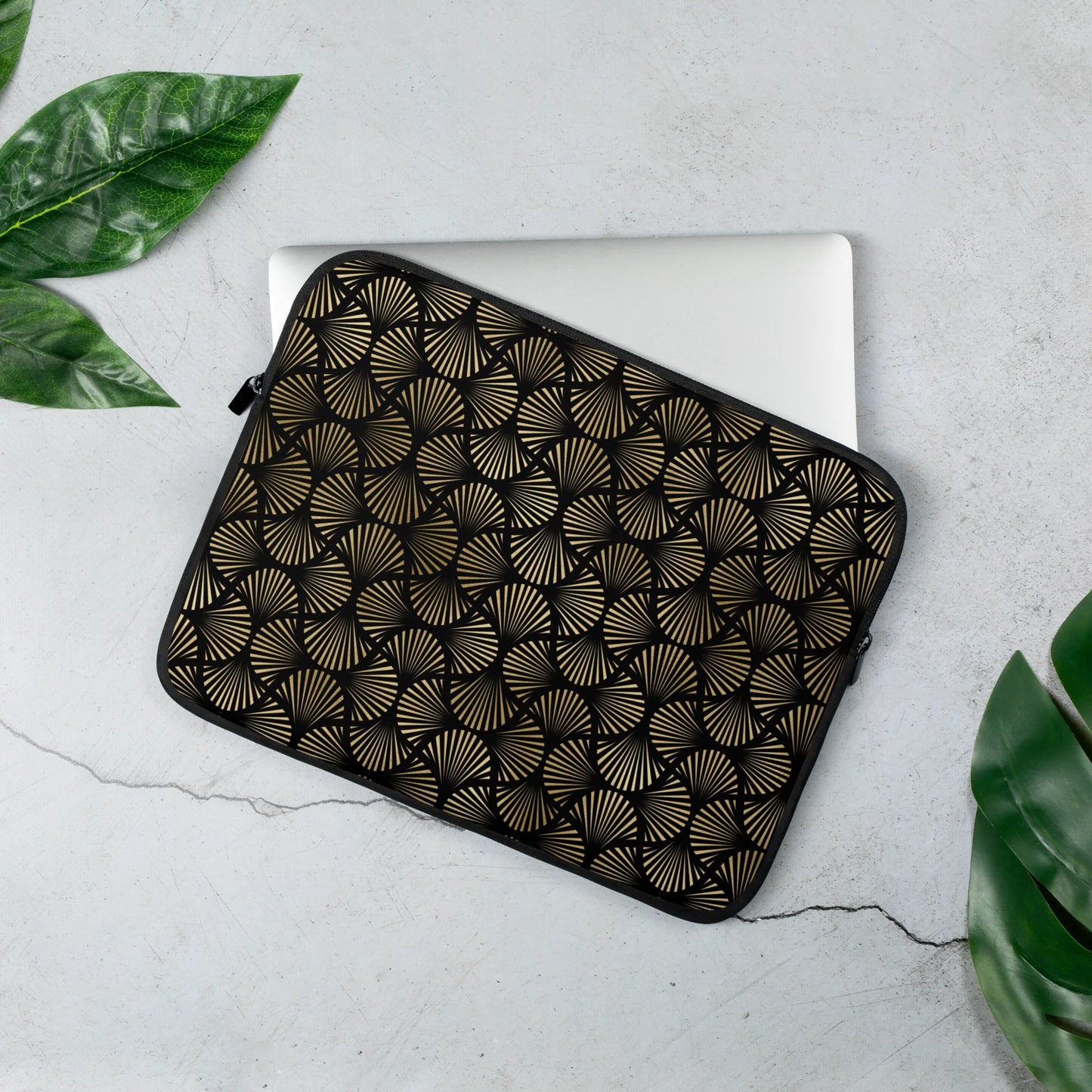 Black And Gold Art Deco Flower Reflections Laptop Sleeve