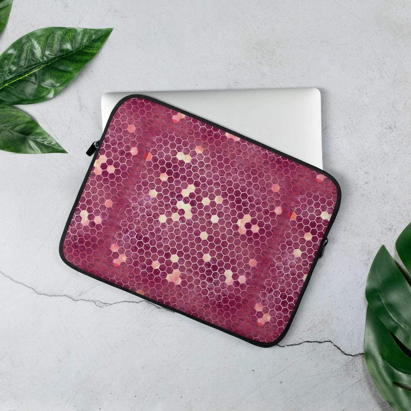 Burgundy Gold Honeycombs Ornament Laptop Sleeve