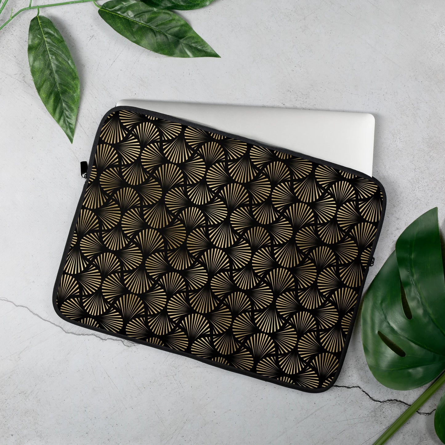 Black And Gold Art Deco Flower Reflections Laptop Sleeve