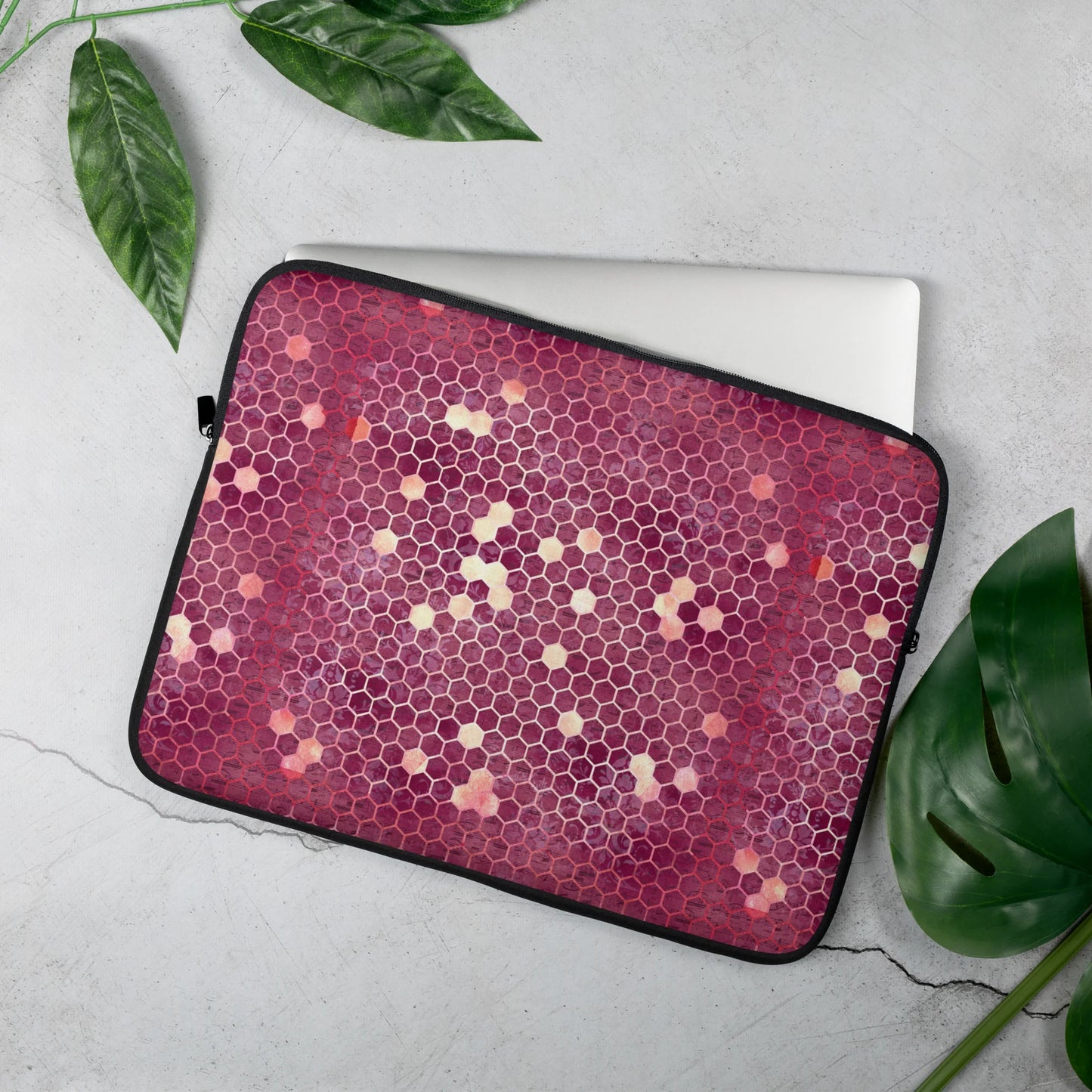 Burgundy Gold Honeycombs Ornament Laptop Sleeve