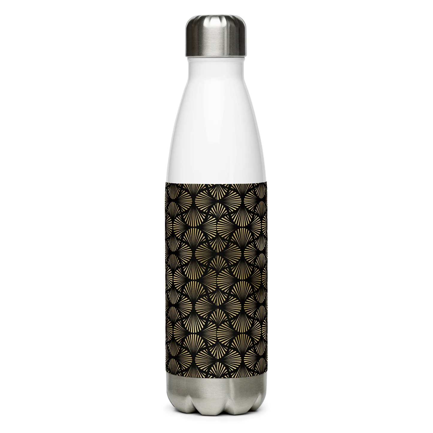 Black And Gold Art Deco Flower Reflections Stainless Steel Water Bottle