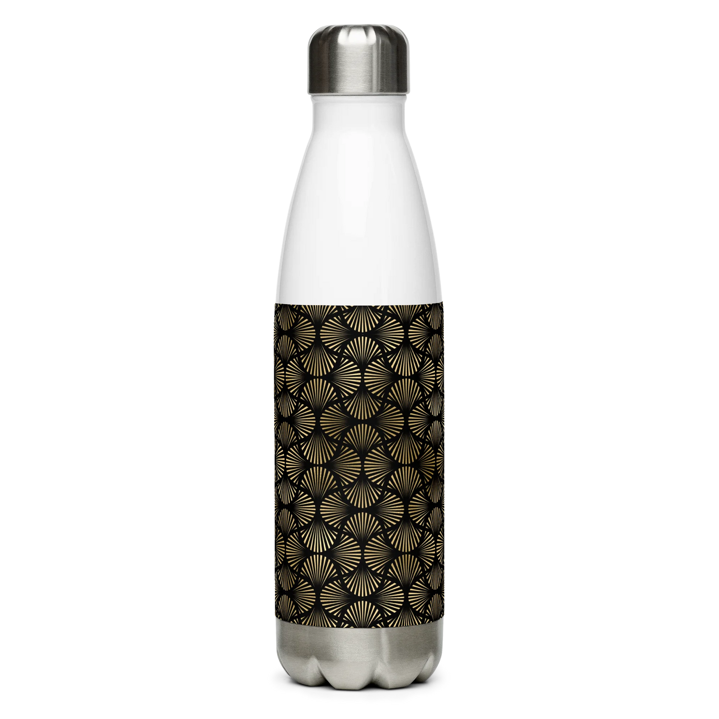 Black And Gold Art Deco Flower Reflections Stainless Steel Water Bottle