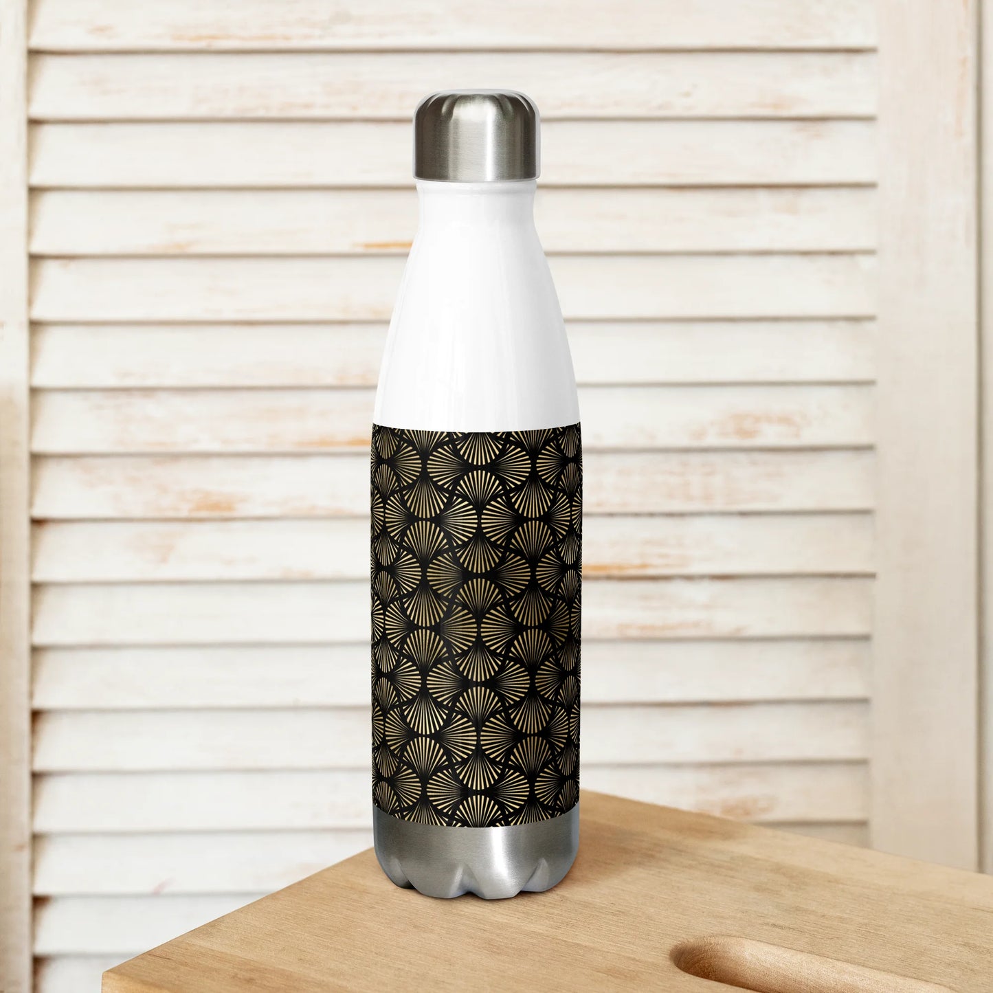 Black And Gold Art Deco Flower Reflections Stainless Steel Water Bottle