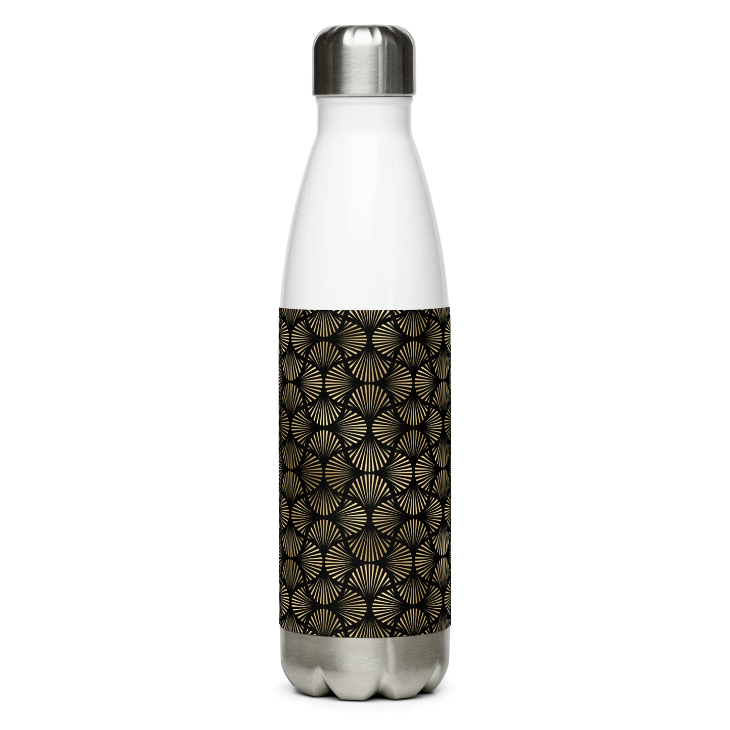 Black And Gold Art Deco Flower Reflections Stainless Steel Water Bottle