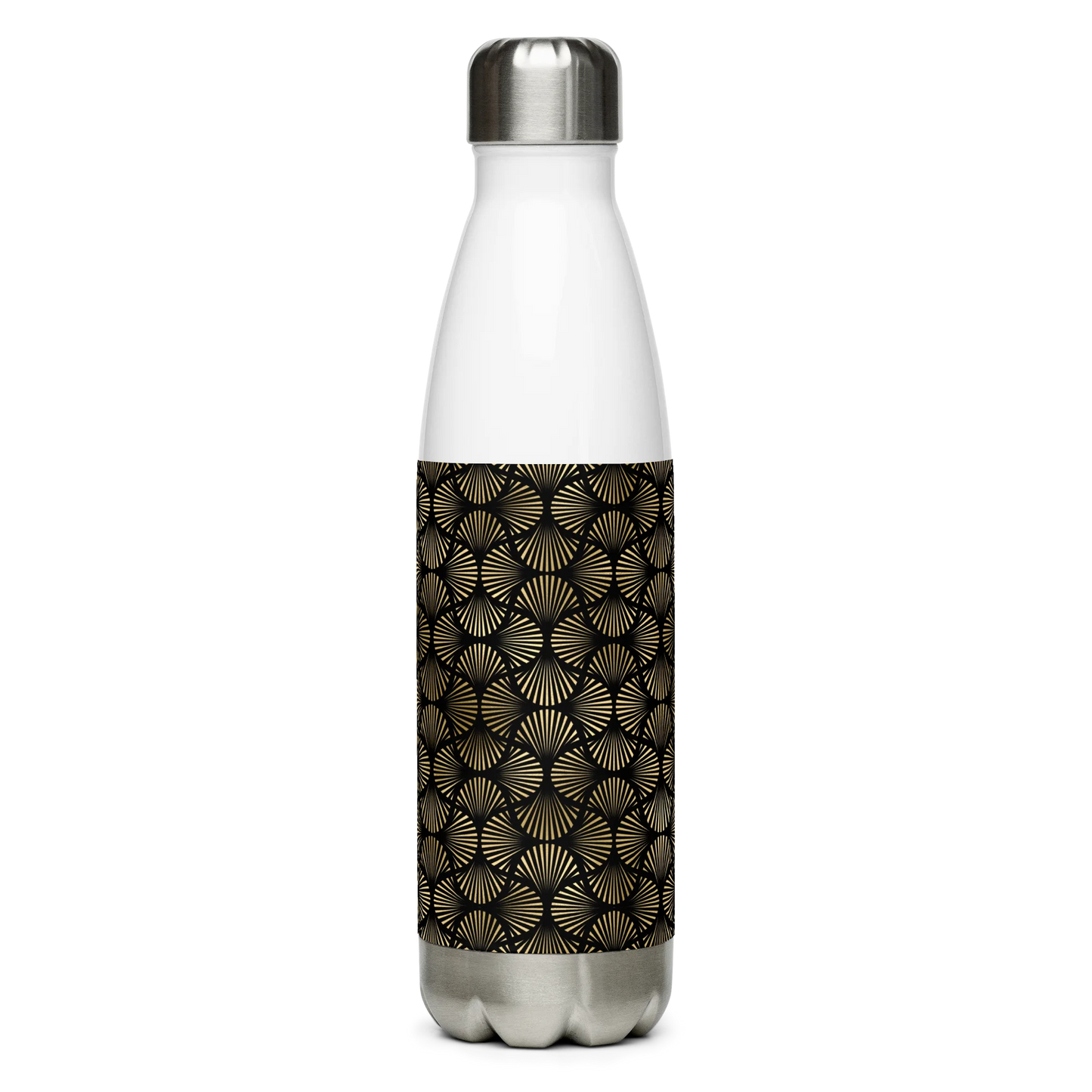 Black And Gold Art Deco Flower Reflections Stainless Steel Water Bottle