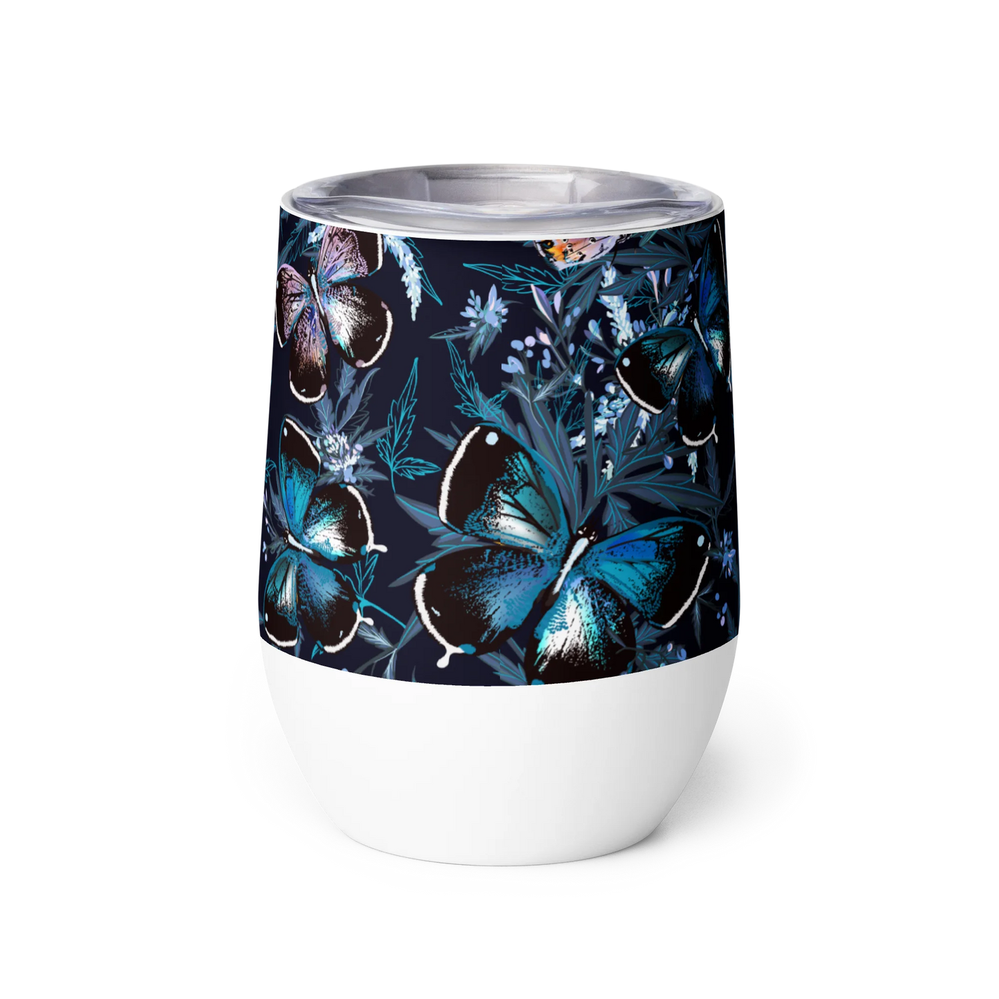 Night Flight of Blue Butterflies Wine Tumbler