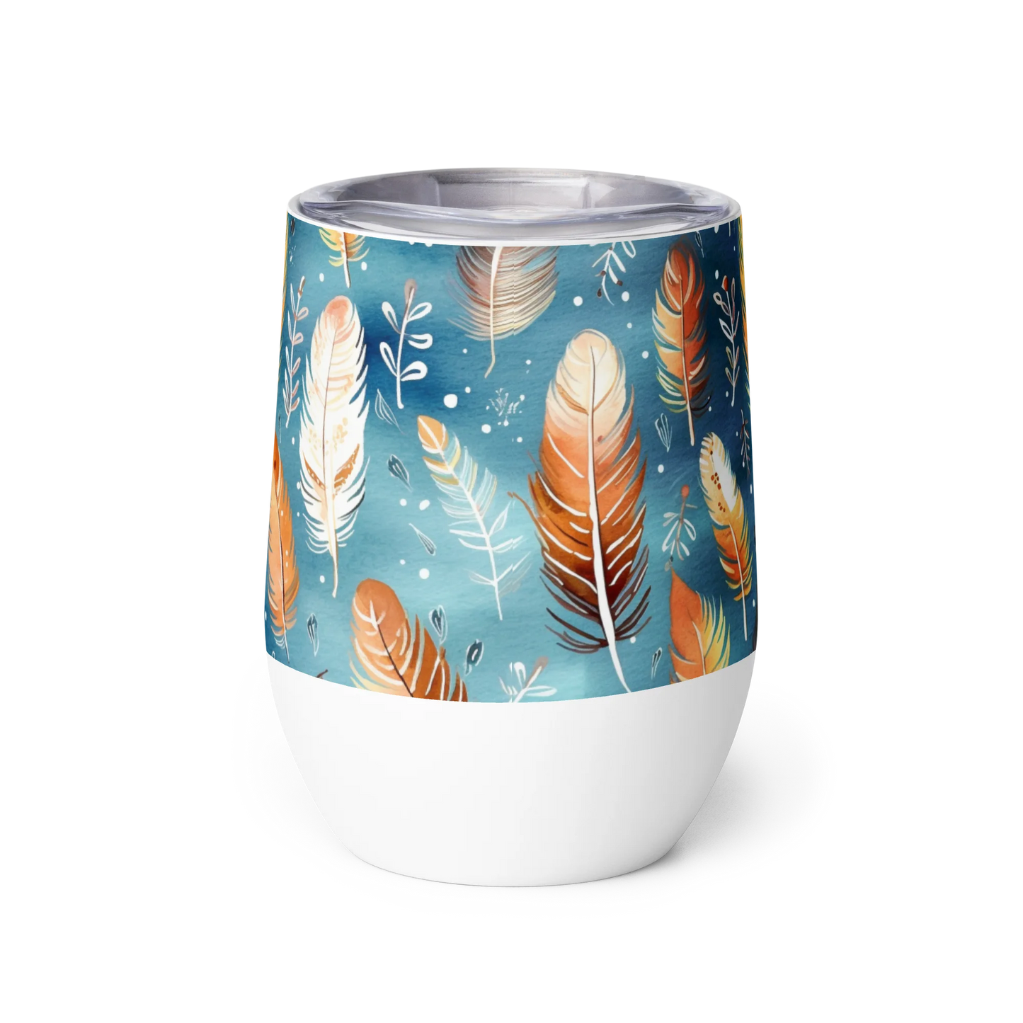 Blue & Orange Feather's Tale Wine Tumbler