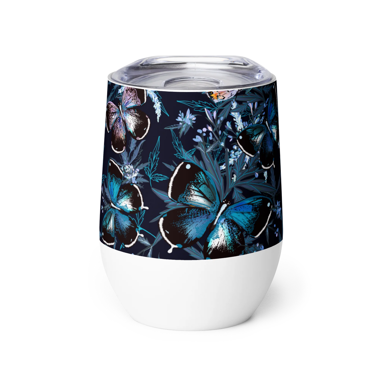 Night Flight of Blue Butterflies Wine Tumbler