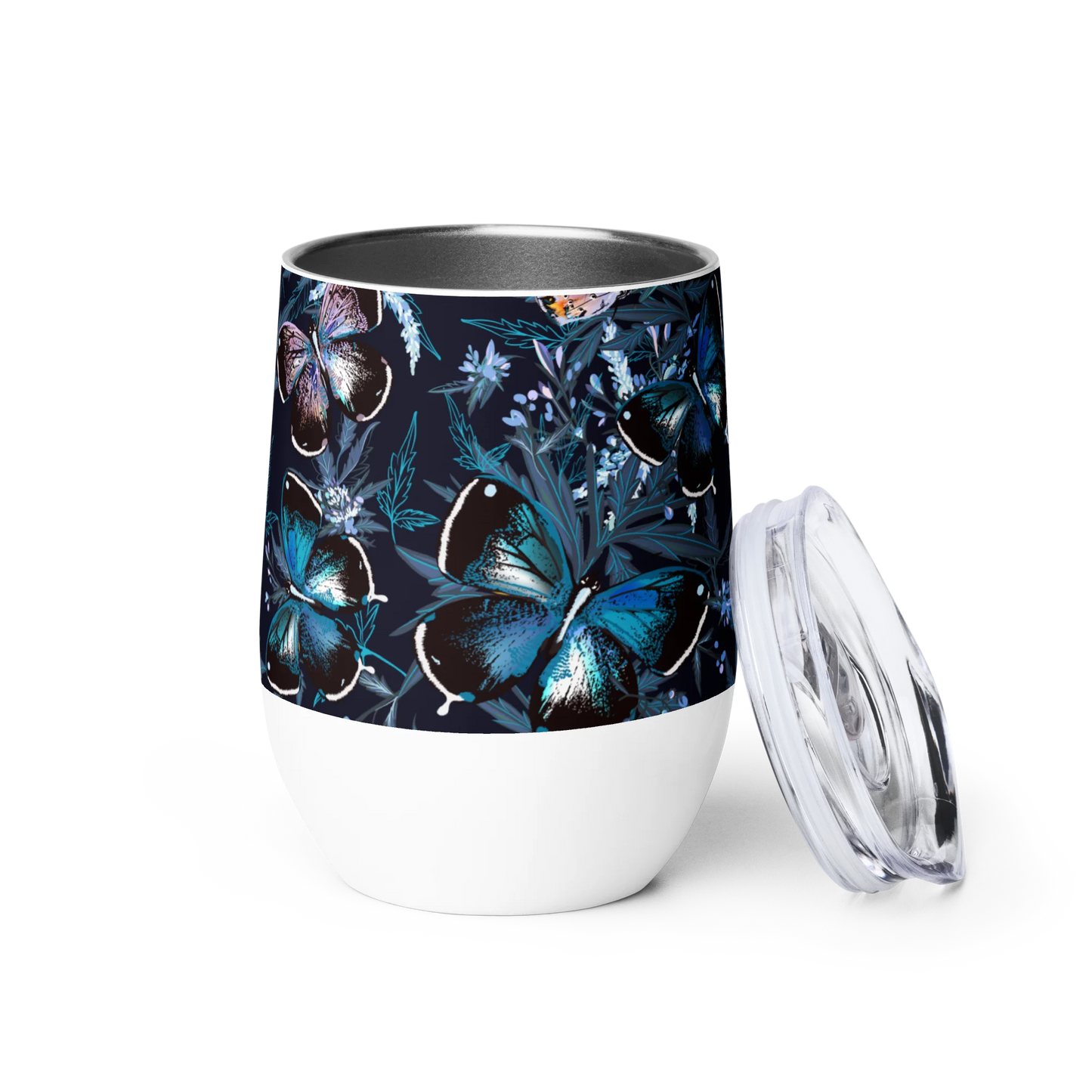 Night Flight of Blue Butterflies Wine Tumbler