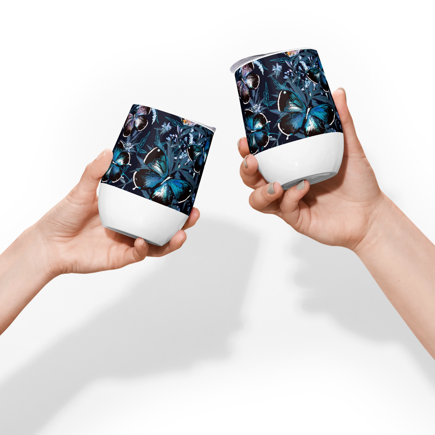 Night Flight of Blue Butterflies Wine Tumbler