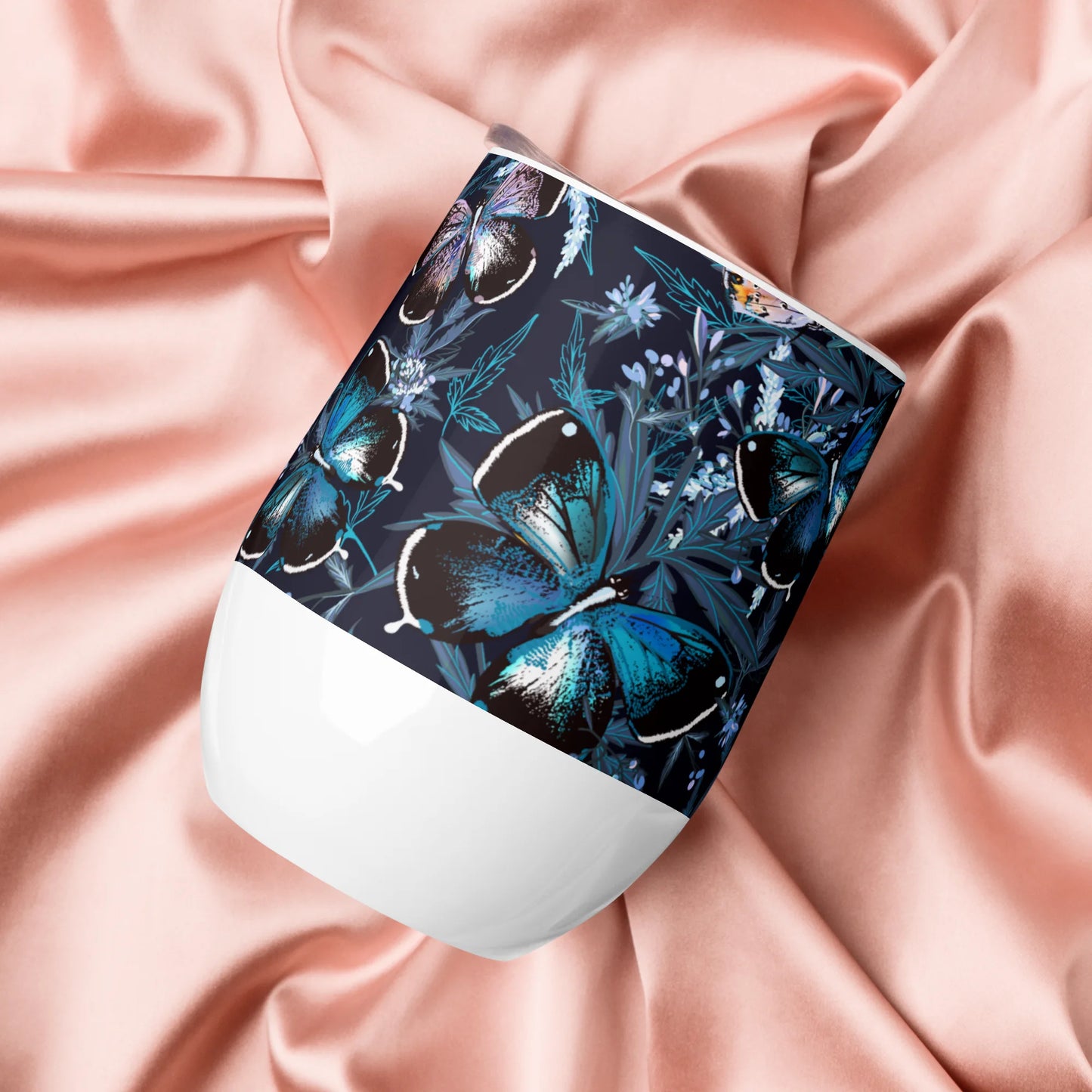 Night Flight of Blue Butterflies Wine Tumbler