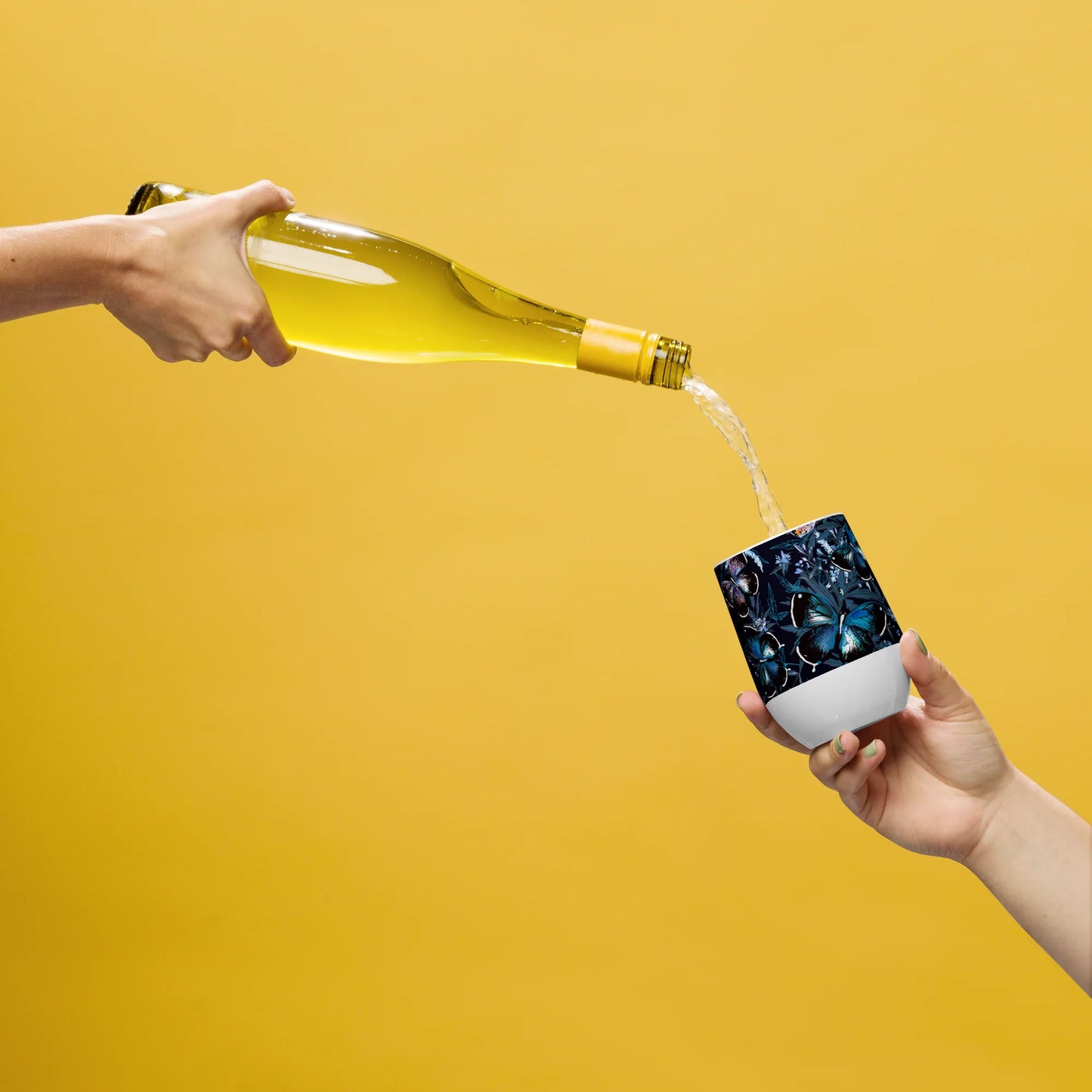 Night Flight of Blue Butterflies Wine Tumbler