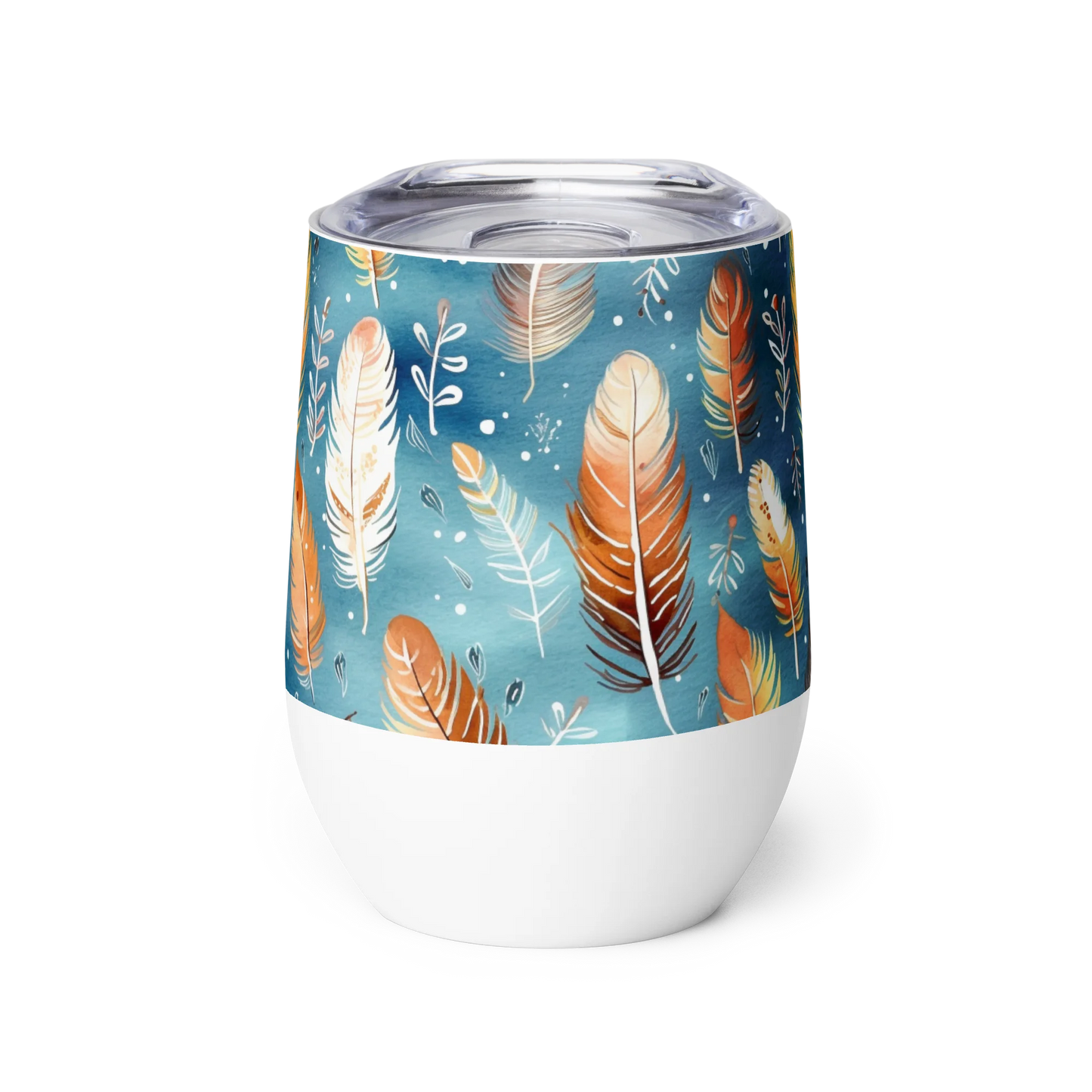 Blue & Orange Feather's Tale Wine Tumbler