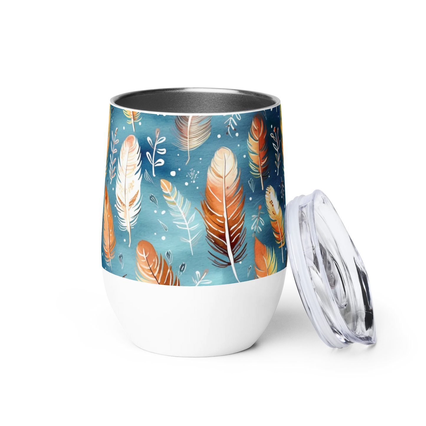 Blue & Orange Feather's Tale Wine Tumbler