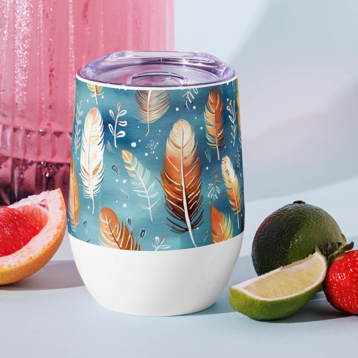 Blue & Orange Feather's Tale Wine Tumbler