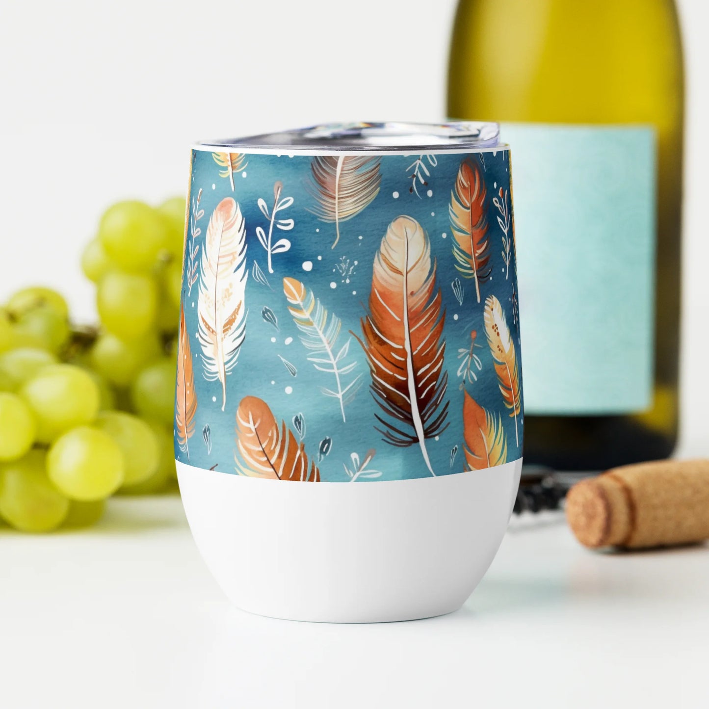 Blue & Orange Feather's Tale Wine Tumbler
