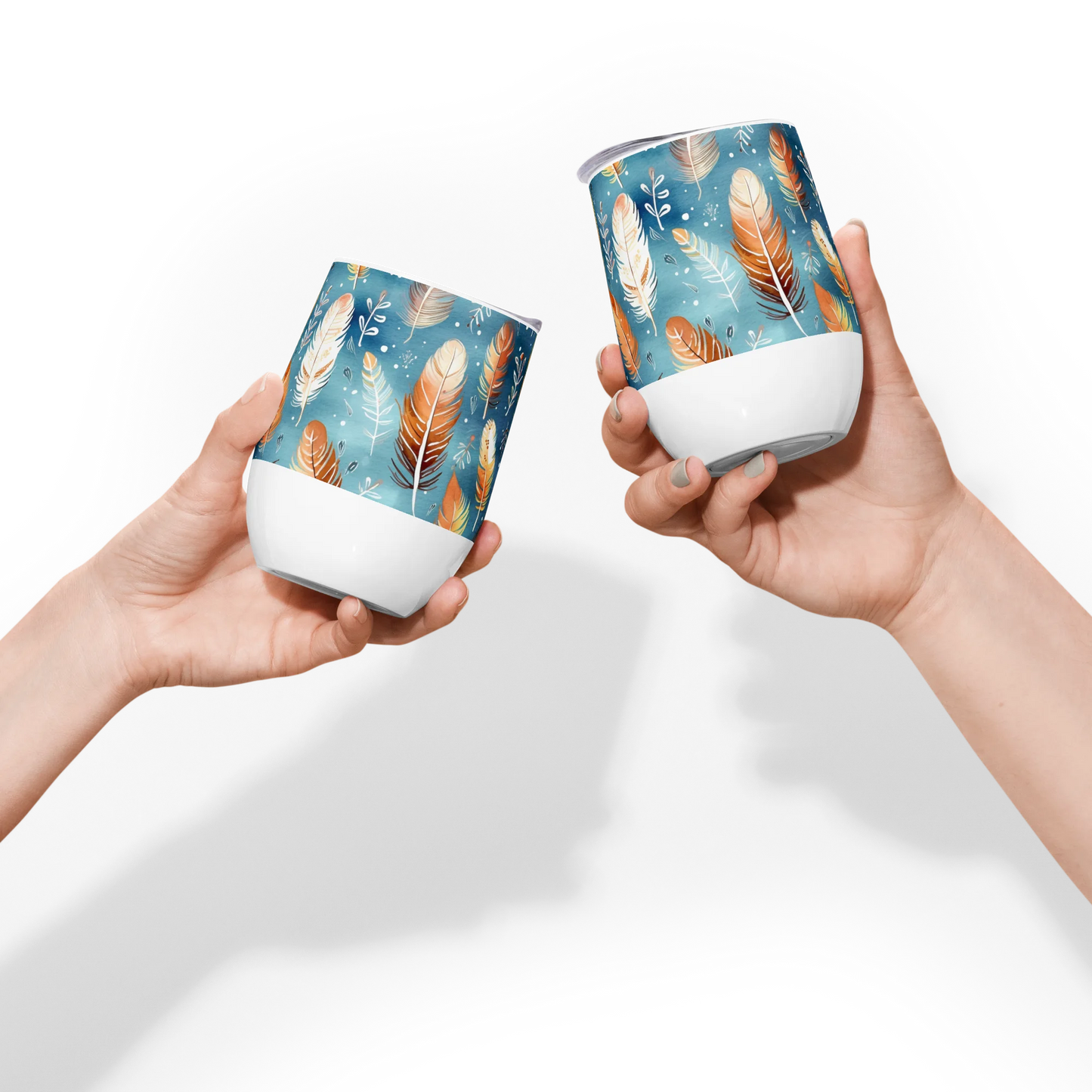 Blue & Orange Feather's Tale Wine Tumbler