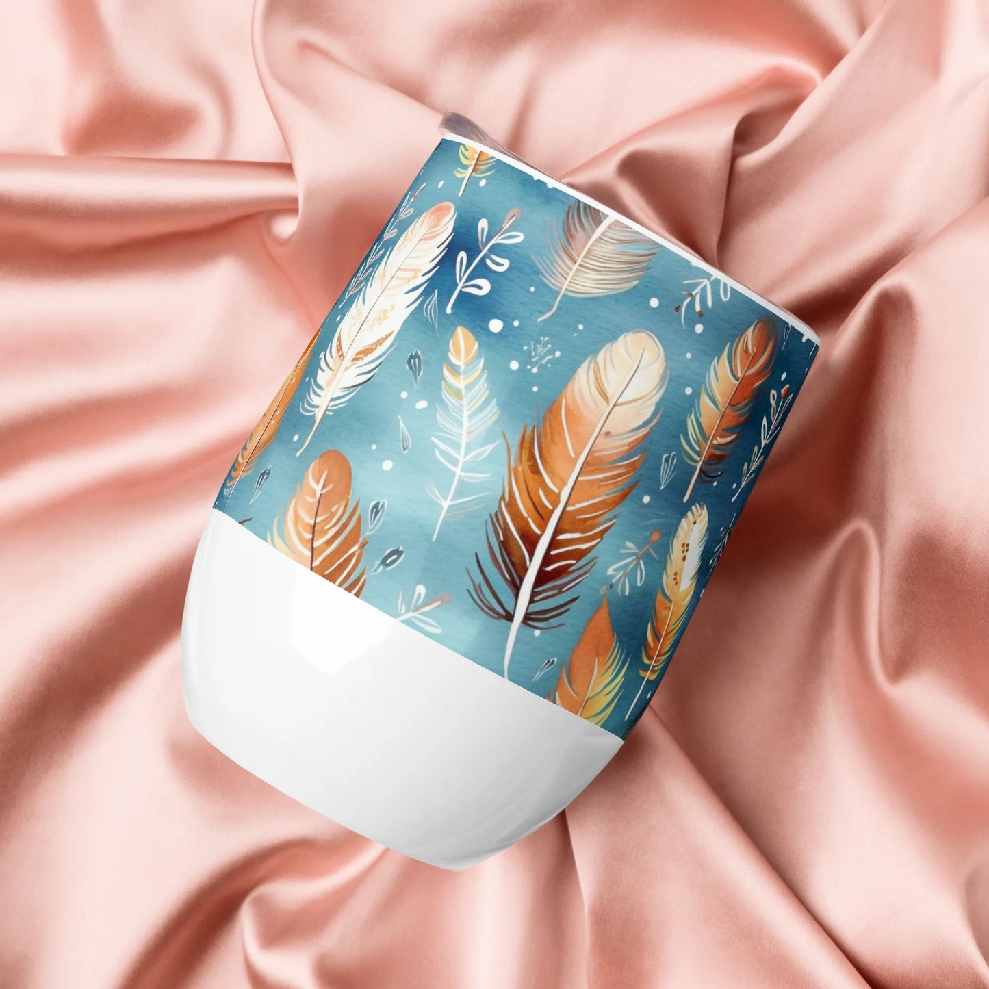 Blue & Orange Feather's Tale Wine Tumbler