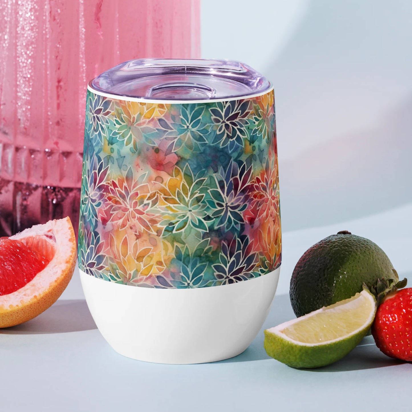 Colorful Summer Floral Abstraction Wine Tumbler