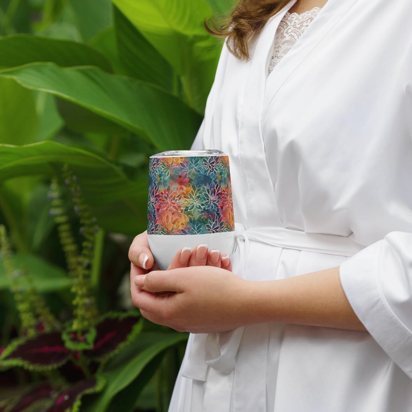 Colorful Summer Floral Abstraction Wine Tumbler