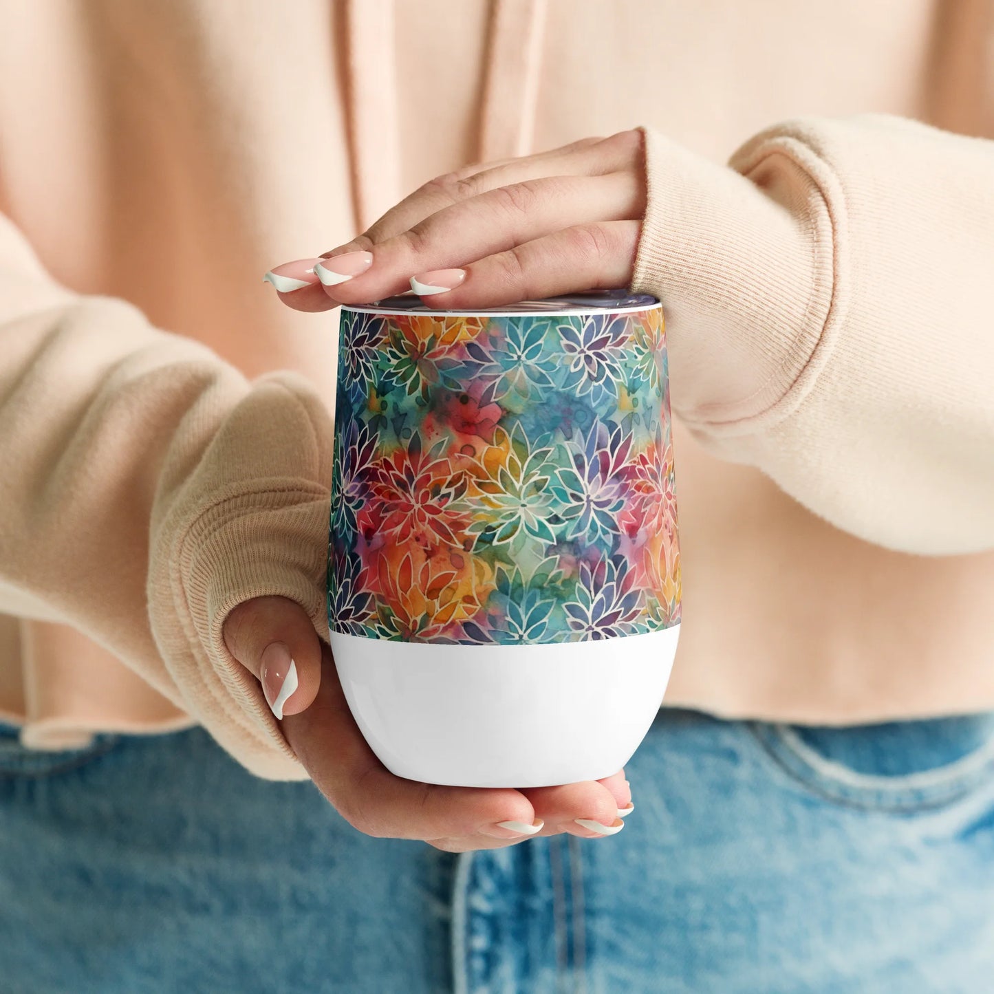 Colorful Summer Floral Abstraction Wine Tumbler